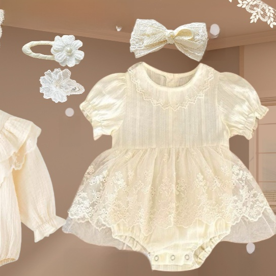 Ensemble robe en dentelle pour bébé fille avec accessoires