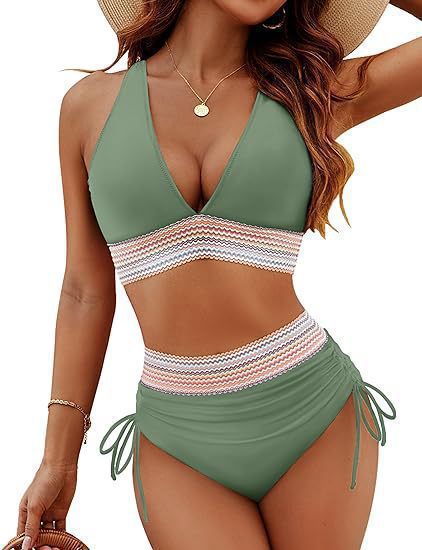 Maillot de bain femme sexy taille haute avec fente et décolleté plongeant