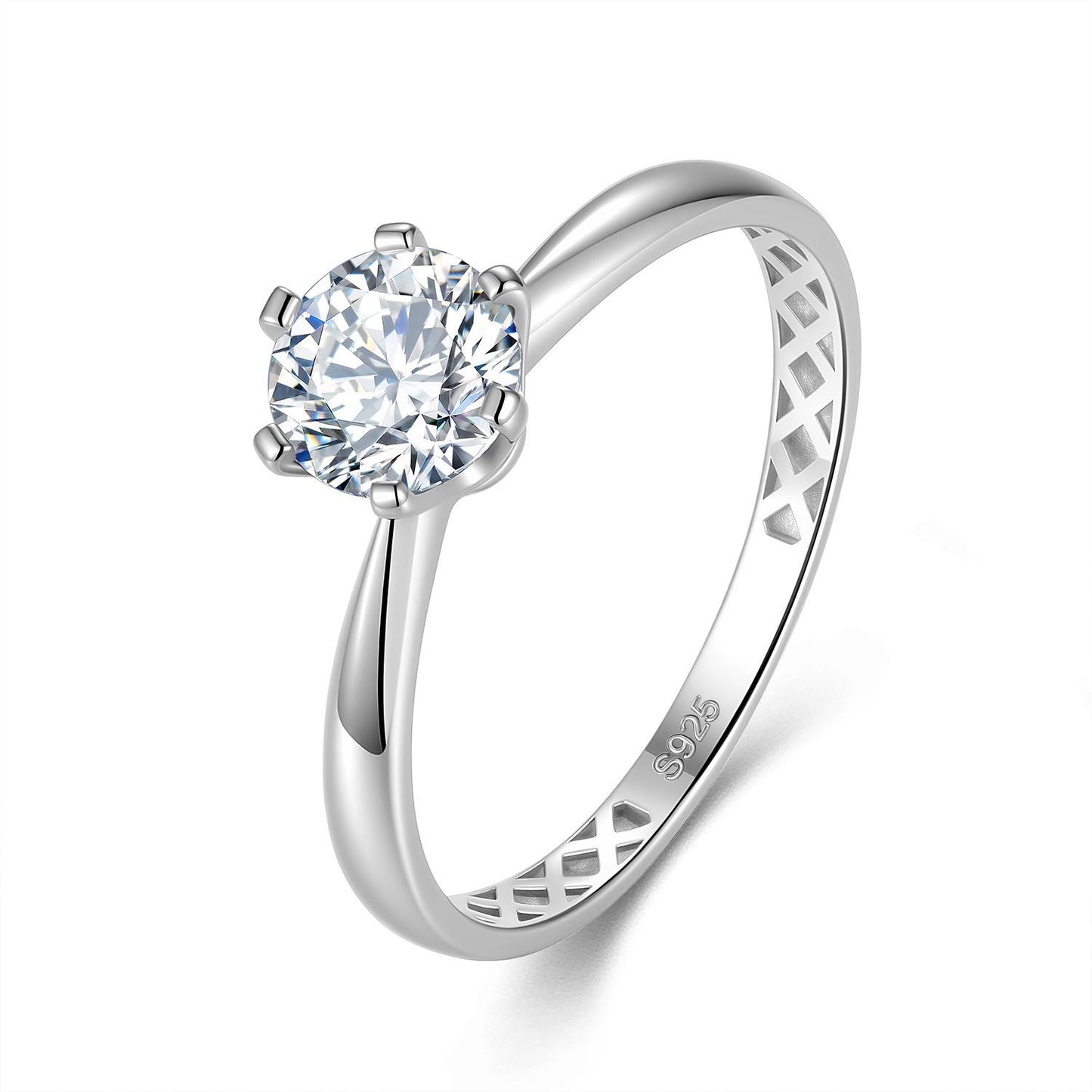 Bague en argent sterling avec moissanite à six griffes