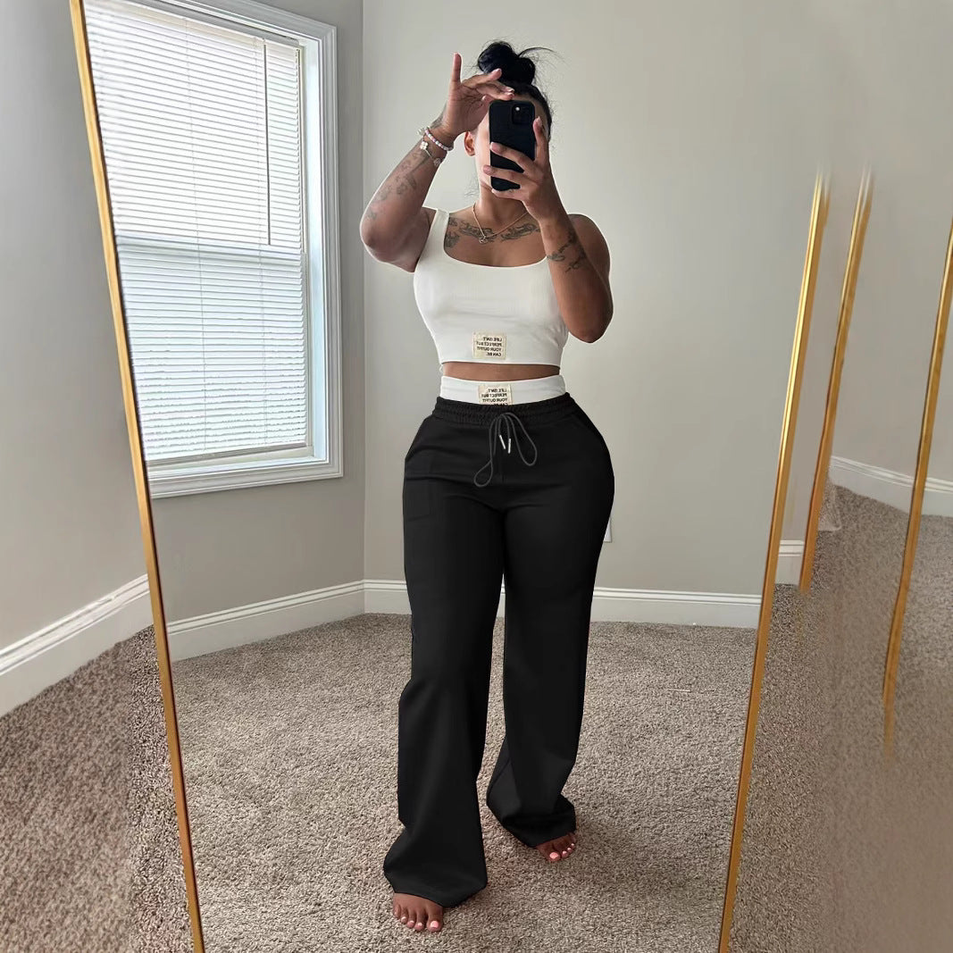 Ensemble gilet et pantalon à taille double, coupe large et bloc de couleurs