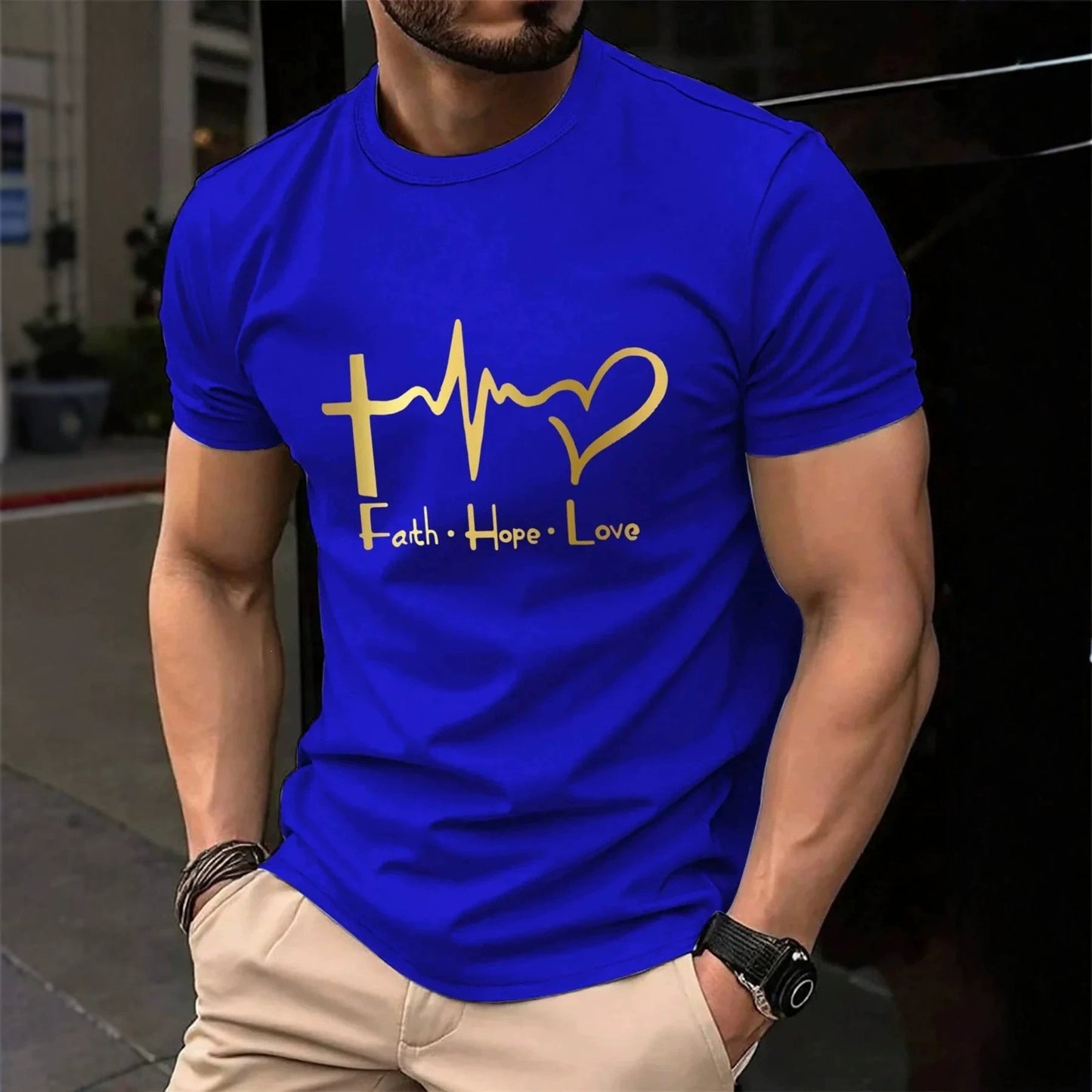 T-shirt homme en coton pur à manches courtes imprimé