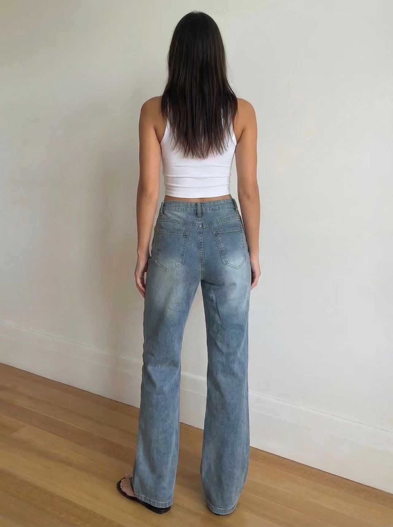 Jean large à patchwork vintage pour femmes lavé