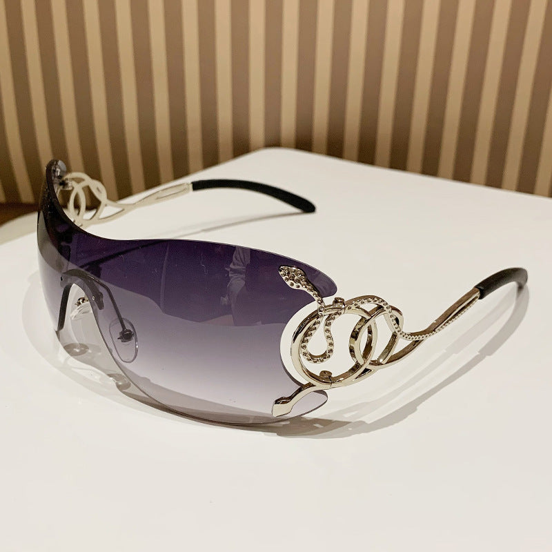 Lunettes de soleil à large monture dégradé violet rose style Y2K