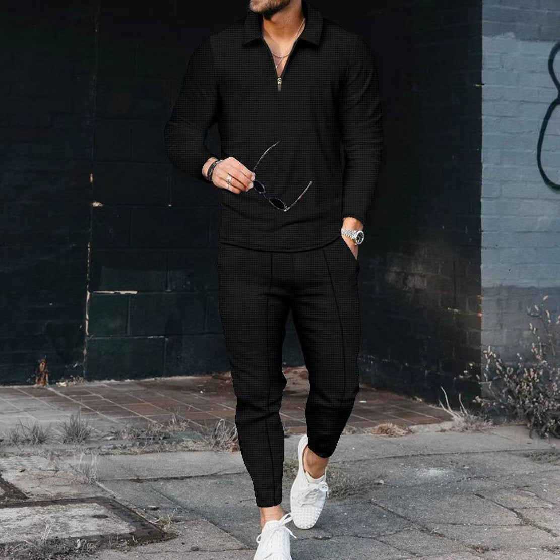 Polo à manches longues texturé pour hommes et pantalon