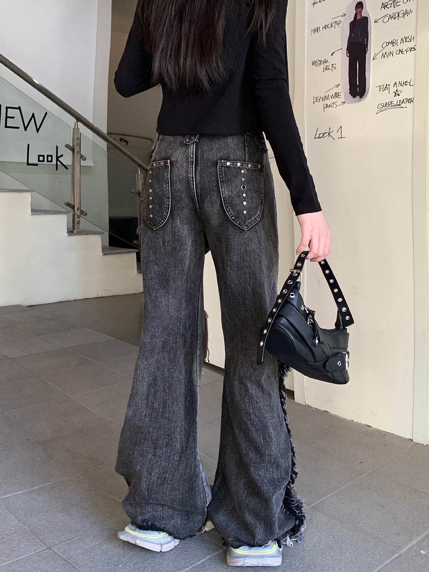 Pantalon en denim à patchs lavé