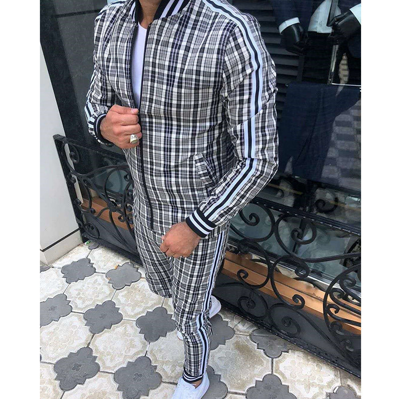 Ensemble veste et pantalon à carreaux pour homme, style sport décontracté