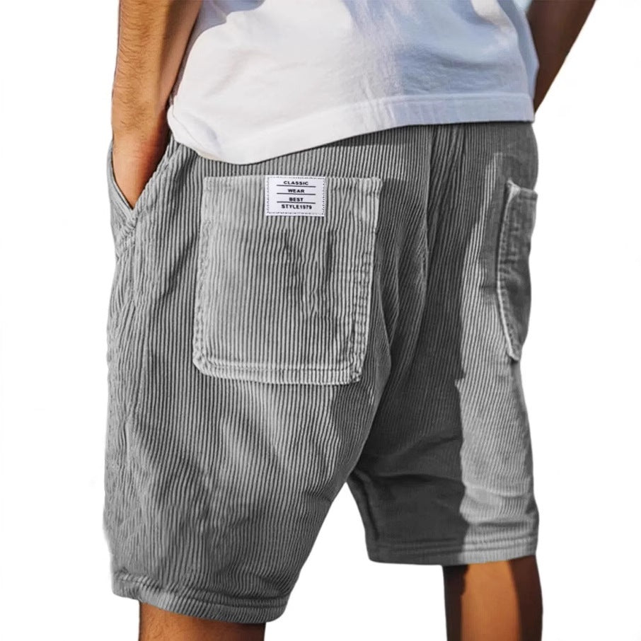 Shorts en velours côtelé vintage pour hommes avec plusieurs poches