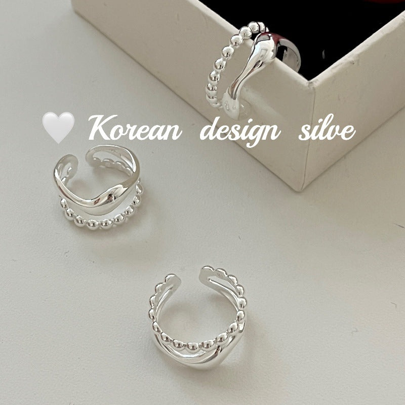 Bague en argent sterling S925 à double rangée de perles