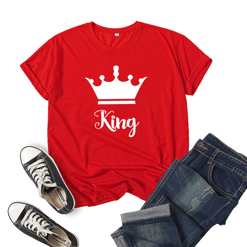 T-shirt en coton imprimé Roi Reine Couronne