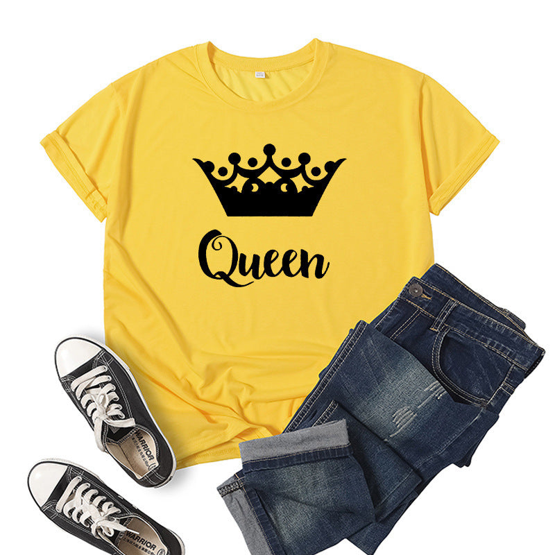 T-shirt en coton imprimé Roi Reine Couronne
