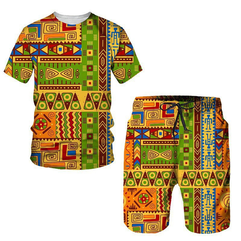 Ensemble T-shirt à manches courtes et short pour hommes en tissu africain