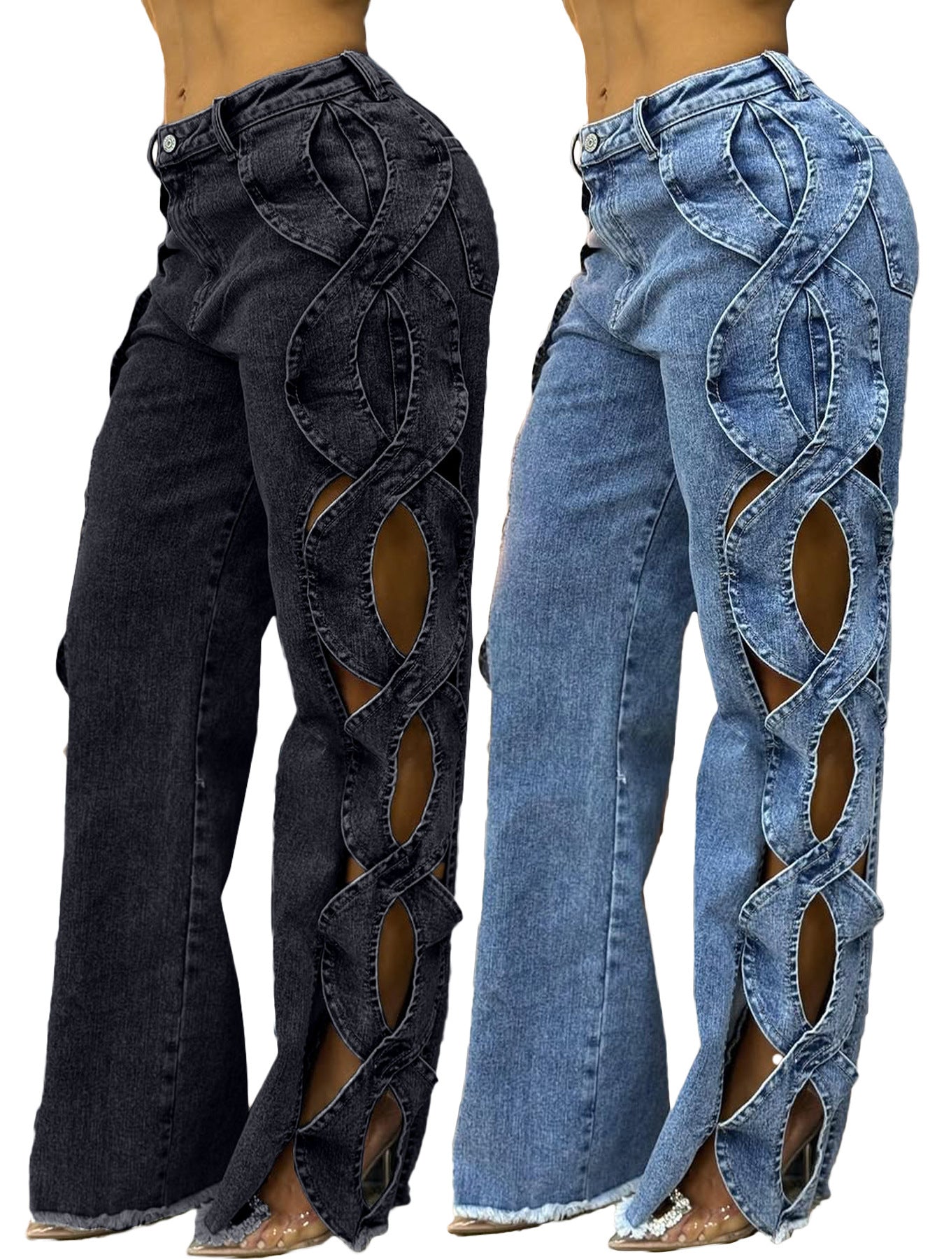 Pantalon en jean à patchwork pour femmes avec découpes