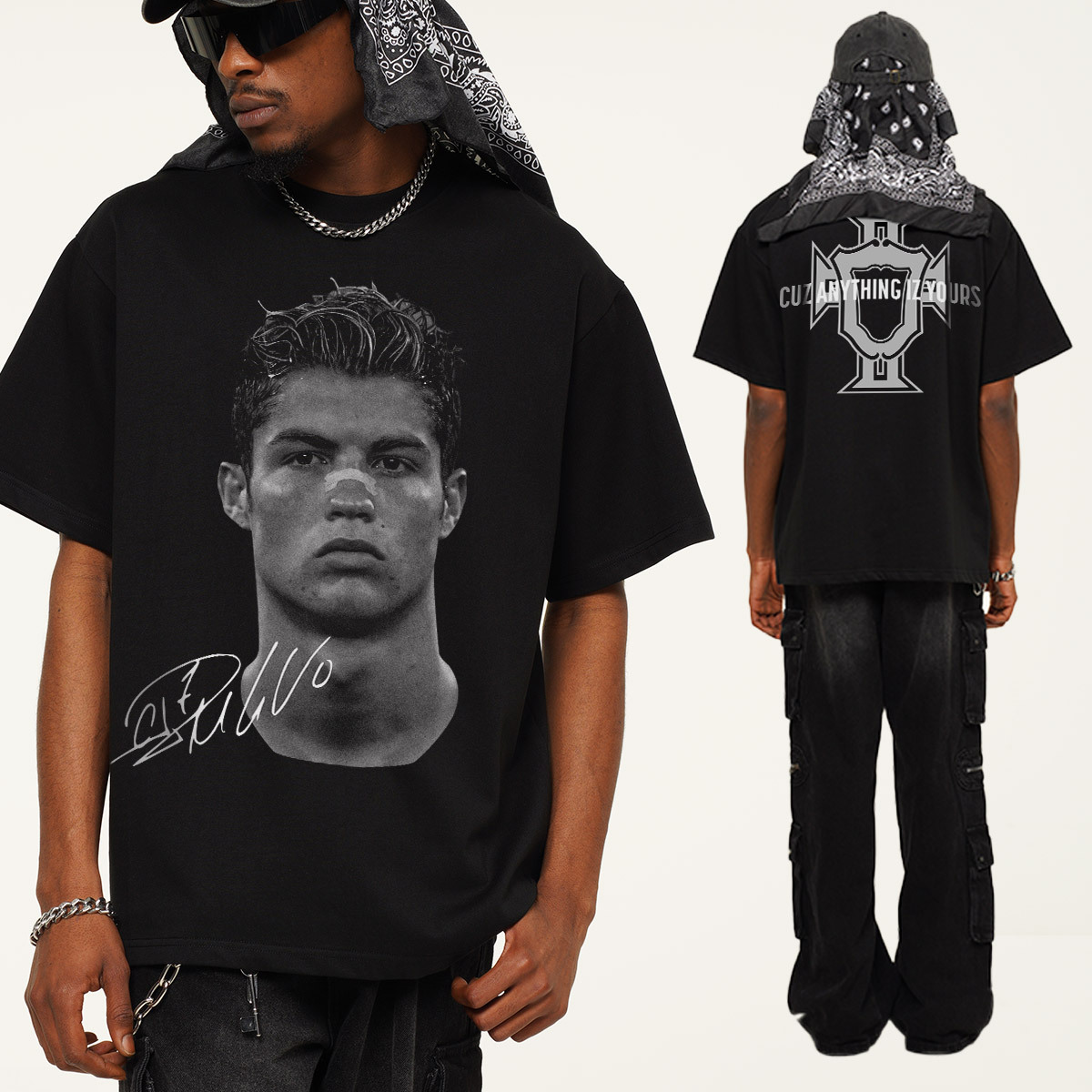 T-shirt en coton imprimé football vintage
