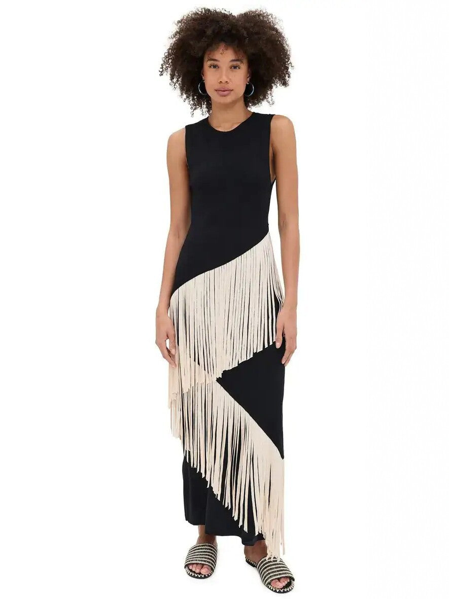 Robe bohème sans manches à franges asymétriques
