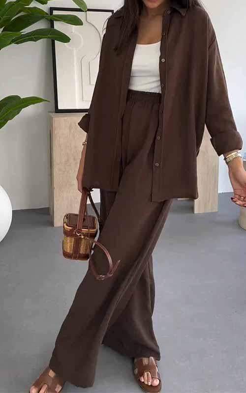 Ensemble deux pièces pour femmes avec pantalon large décontracté