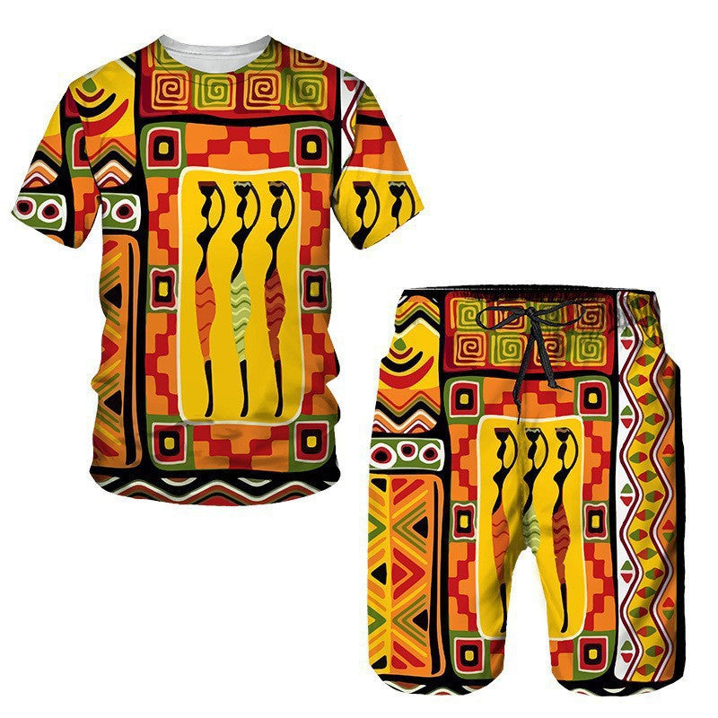 Ensemble T-shirt à manches courtes et short pour hommes en tissu africain