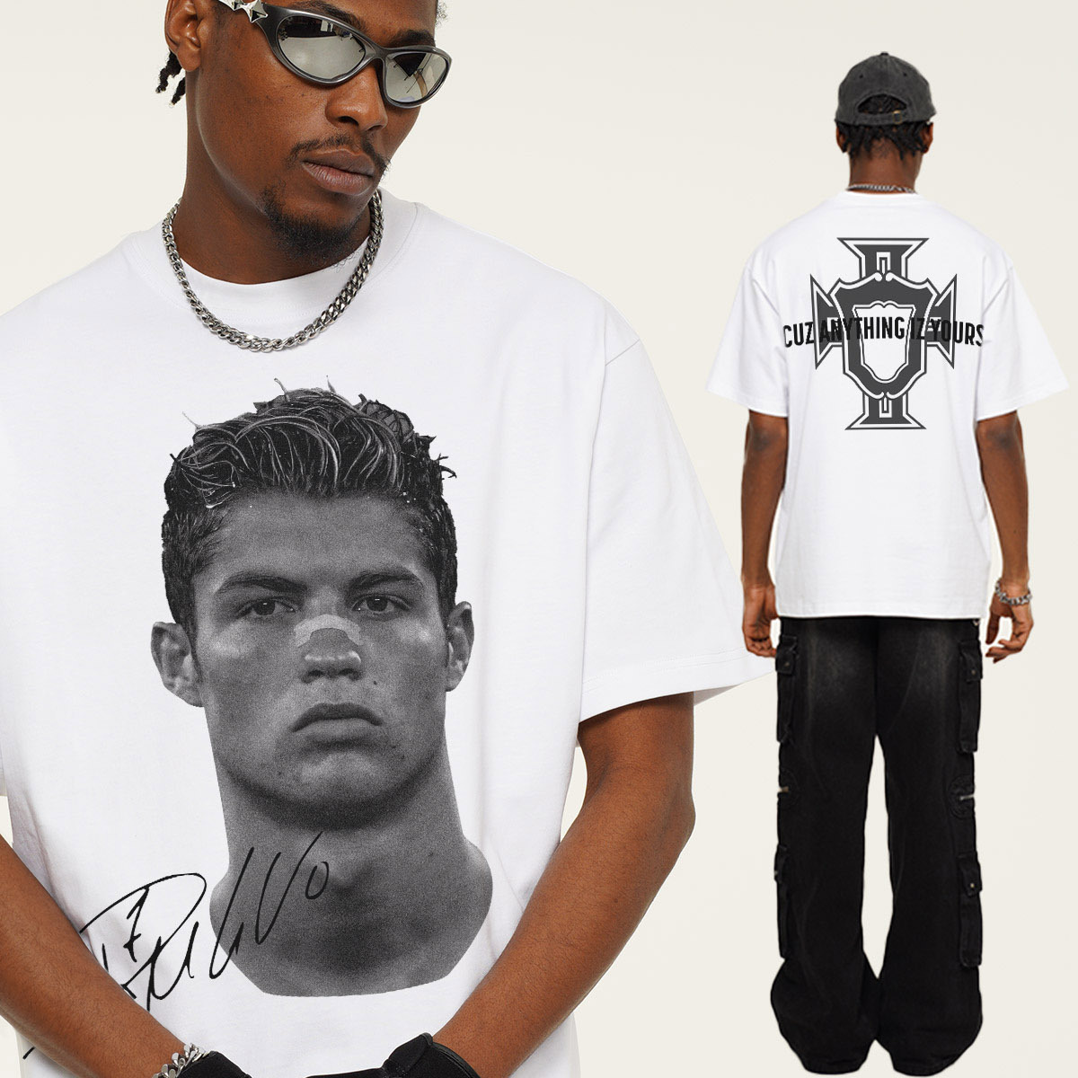 T-shirt en coton imprimé football vintage