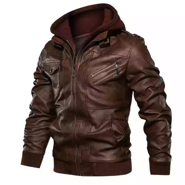 Veste à capuche avec col montant en cuir PU