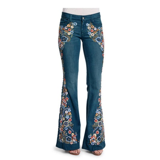 Pantalon en jean évasé brodé pour femme