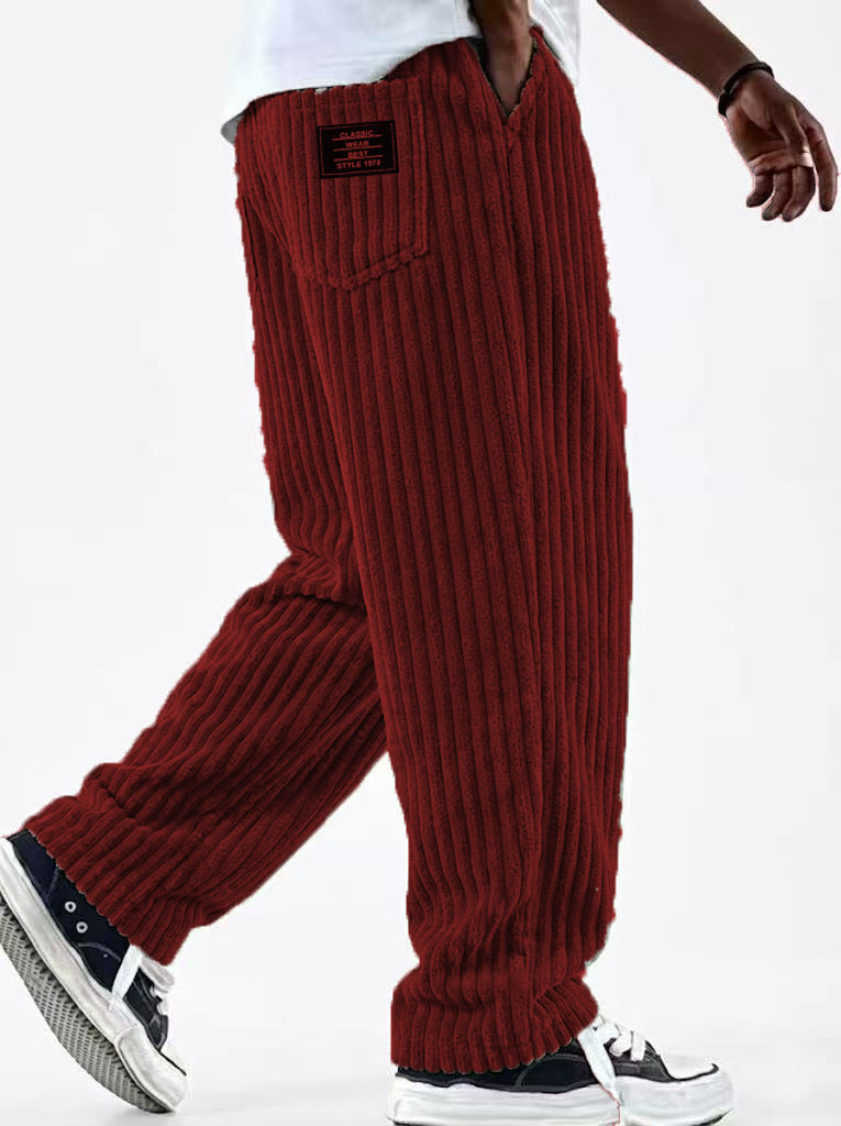 Pantalon décontracté pour hommes en velours côtelé à rayures verticales