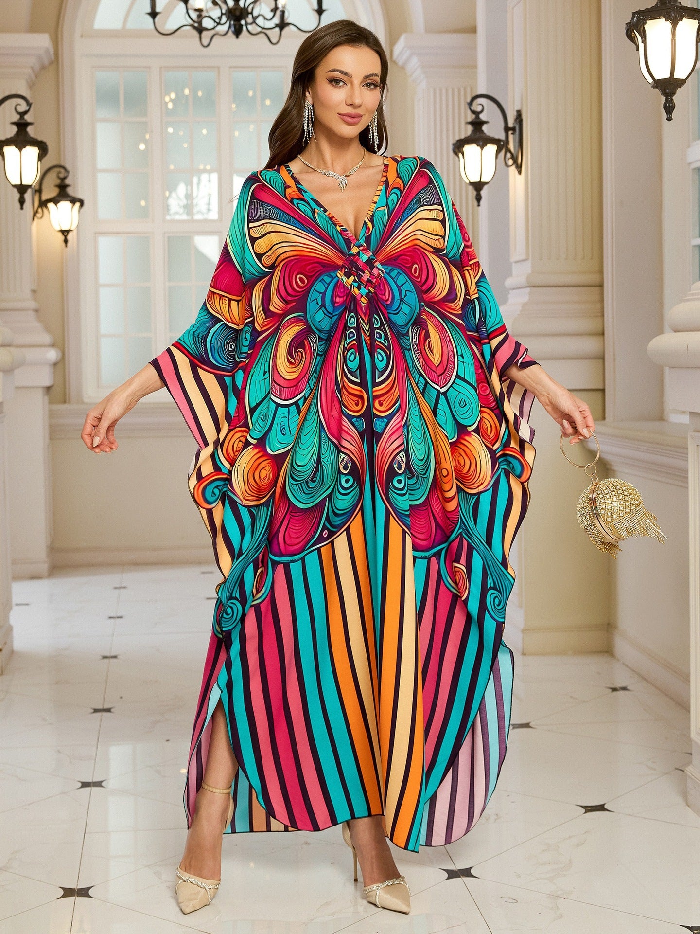 Robe longue de plage imprimée en coton pour femme, robe longue ample, paréo, vêtement de protection solaire