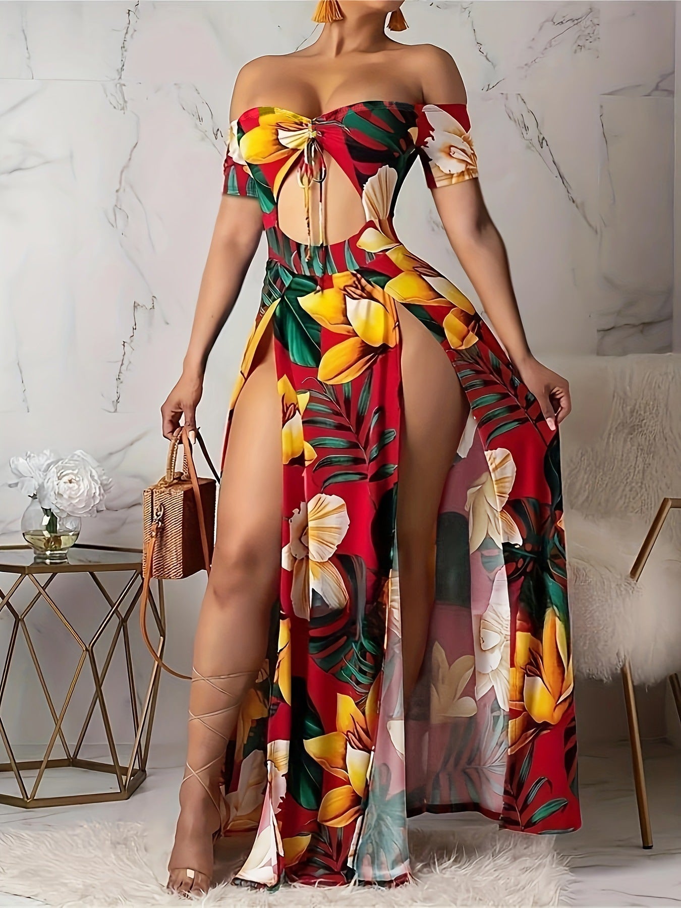 Robe de vacances imprimée et ajourée pour femme