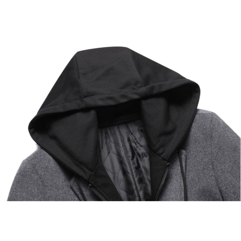 Manteau en laine pour homme coupe slim avec capuche amovible