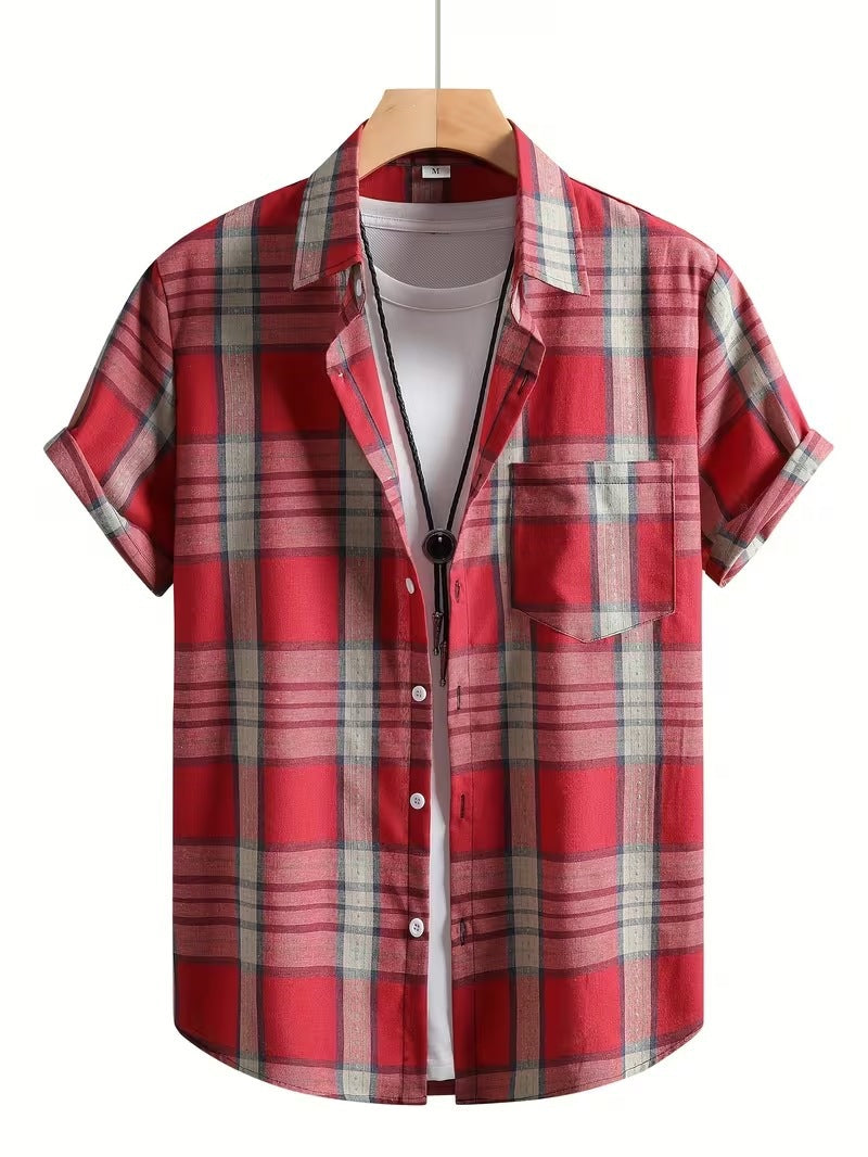 Chemise d'été imprimée européenne et américaine à manches courtes pour homme, coupe ample, grande taille, col à revers.
