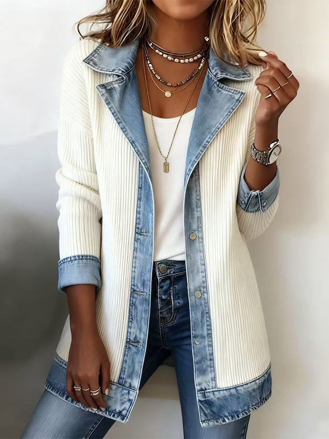 Veste patchwork élégante à manches longues pour femmes