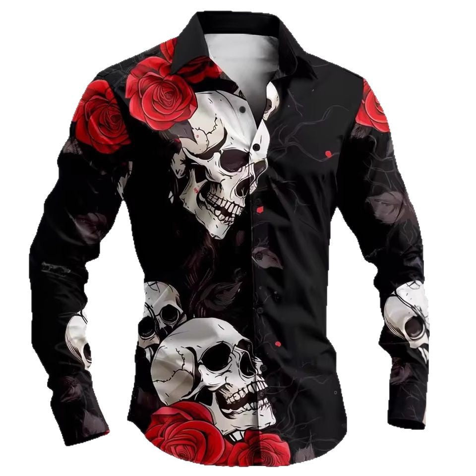 Chemise décontractée pour hommes avec boutons en forme de crâne