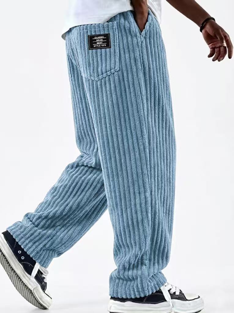 Pantalon décontracté pour hommes en velours côtelé à rayures verticales