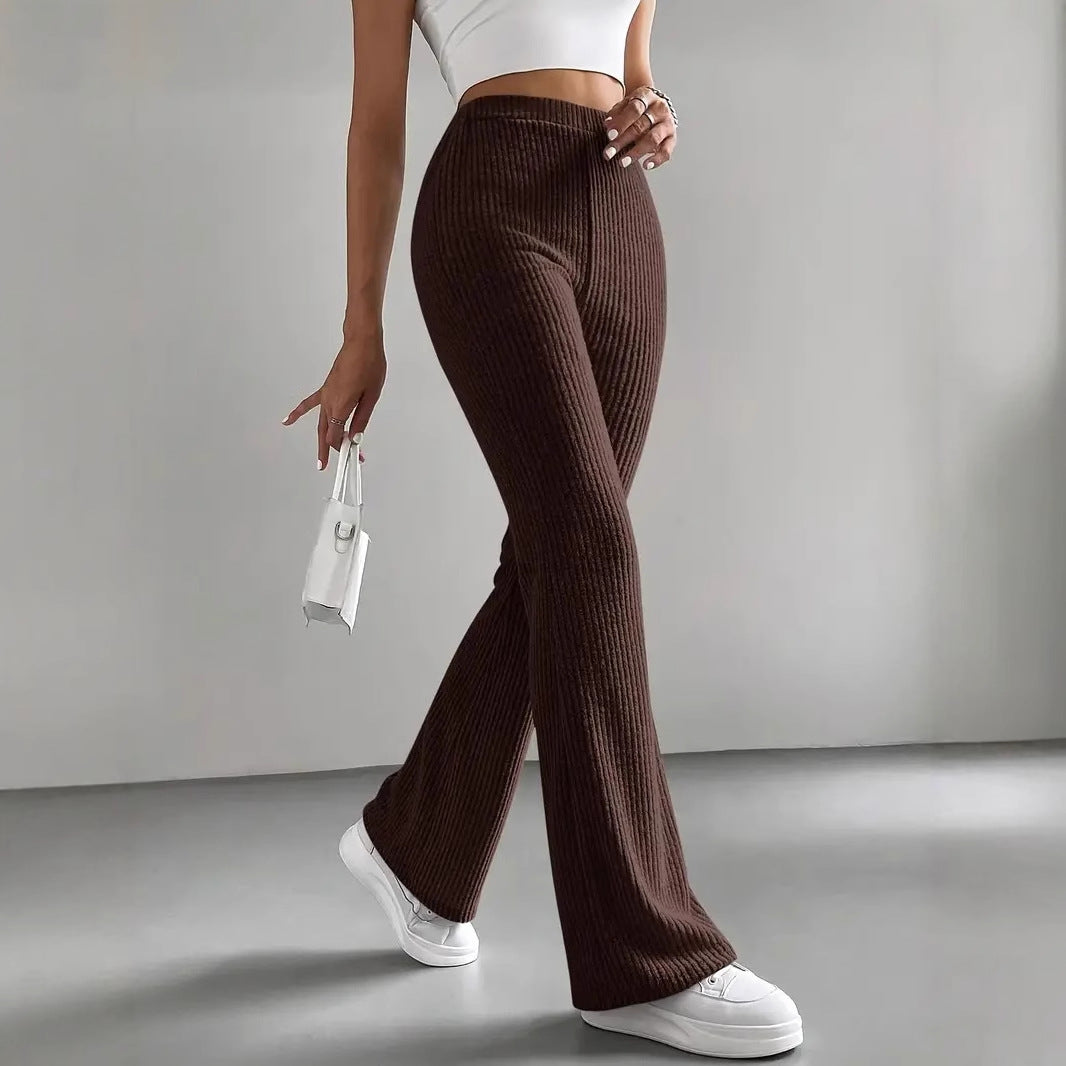 Pantalon évasé pour femmes, pantalon en tricot côtelé uni décontracté