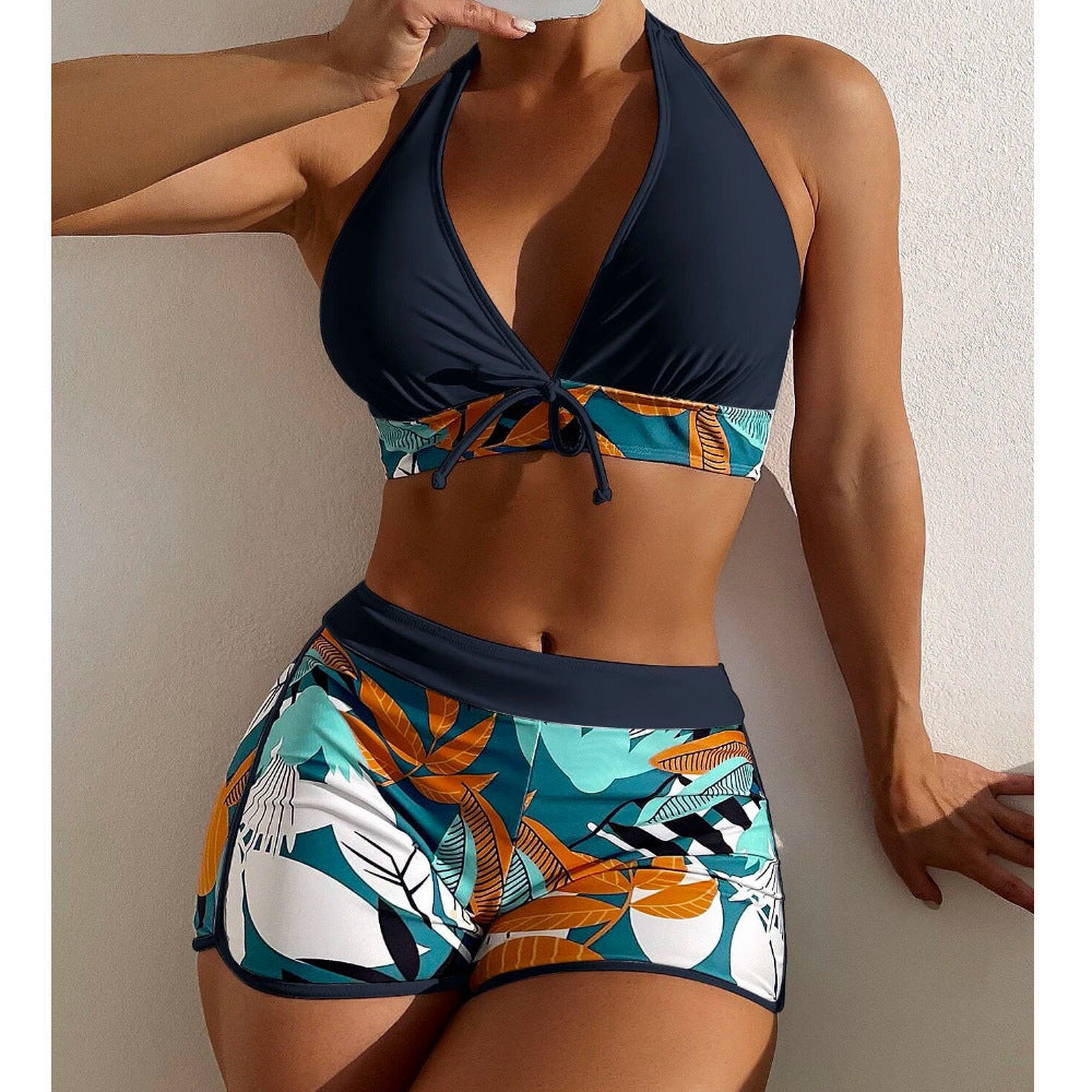 Maillot de bain à encolure américaine et taille haute à la mode