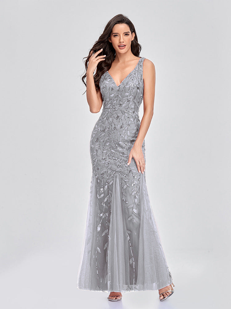 Robe de soirée sirène à sequins brodés