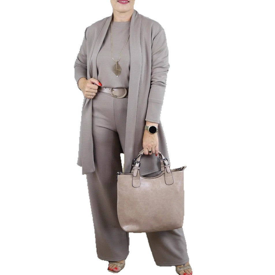 Ensemble pour femmes composé d'un haut à manches longues uni et d'un pantalon