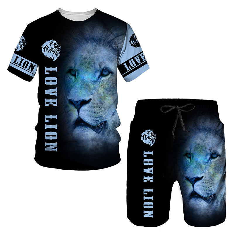 Ensemble de vêtements de sport pour hommes avec imprimé lion 3D