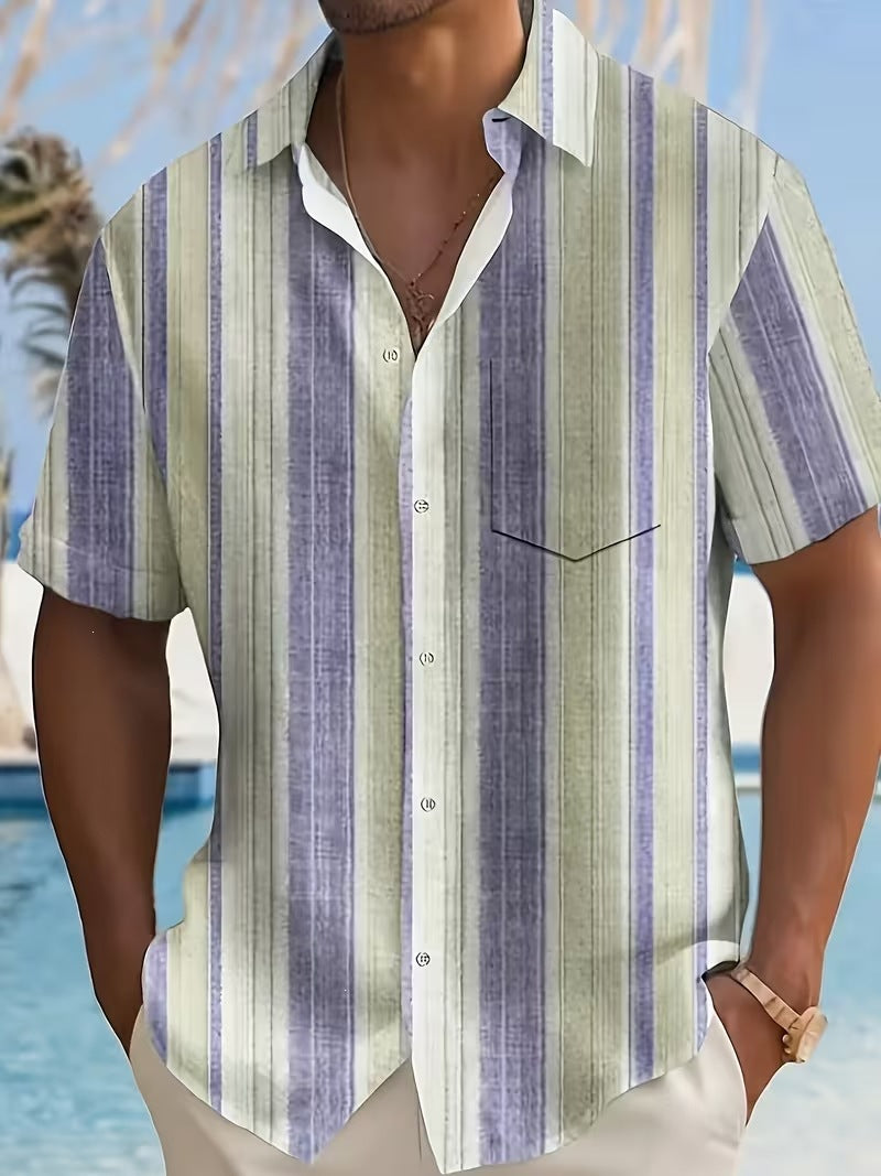 Chemise d'été imprimée européenne et américaine à manches courtes pour homme, coupe ample, grande taille, col à revers.