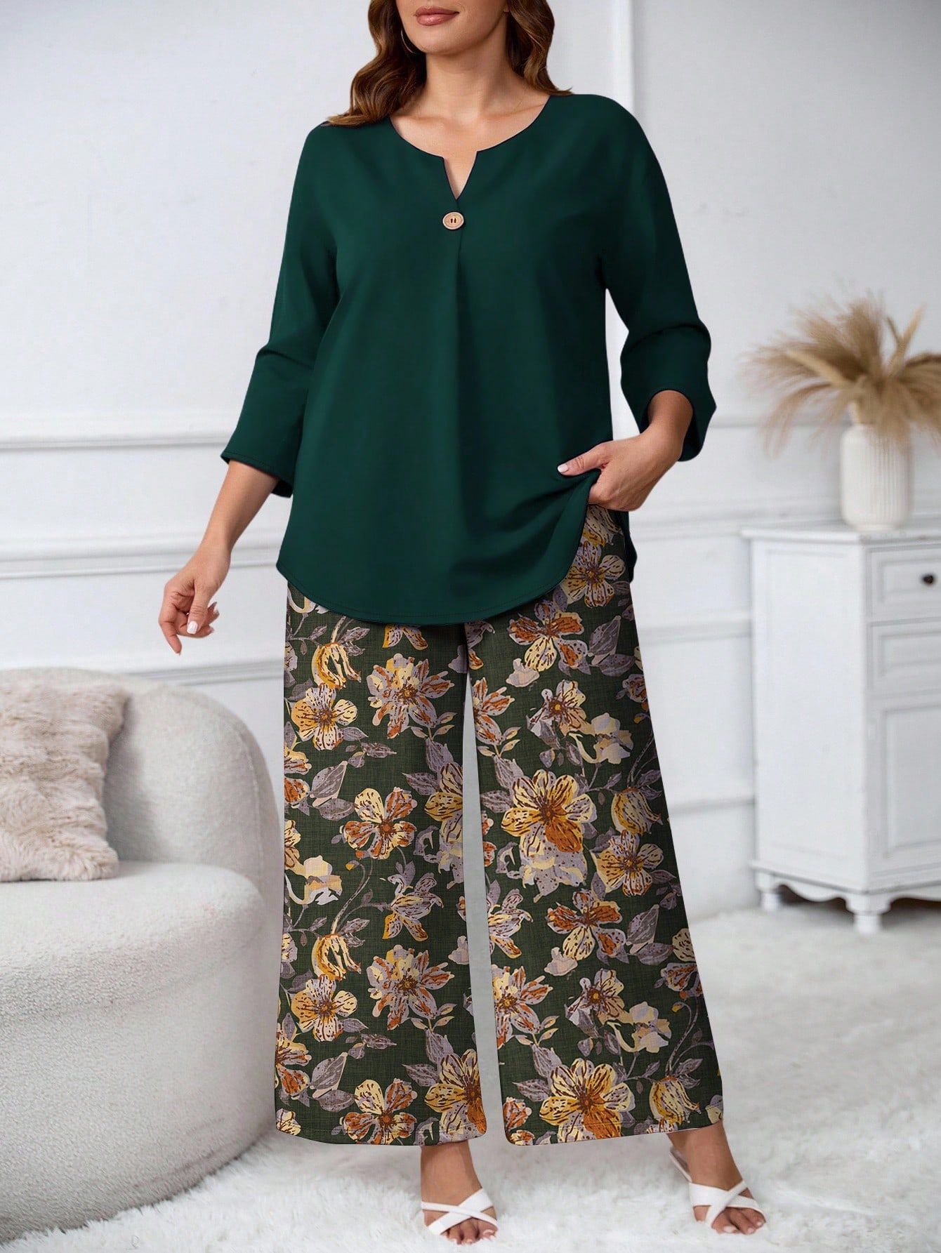 Ensemble chemise et pantalon à imprimé floral