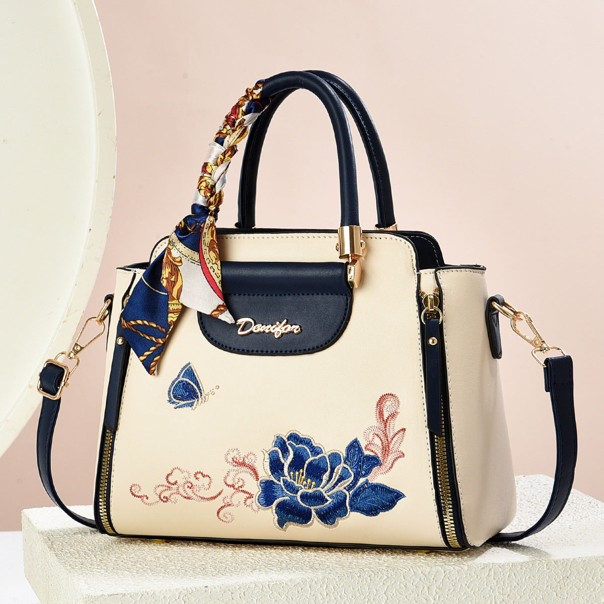 Sac à main en PU brodé avec bandoulière réglable