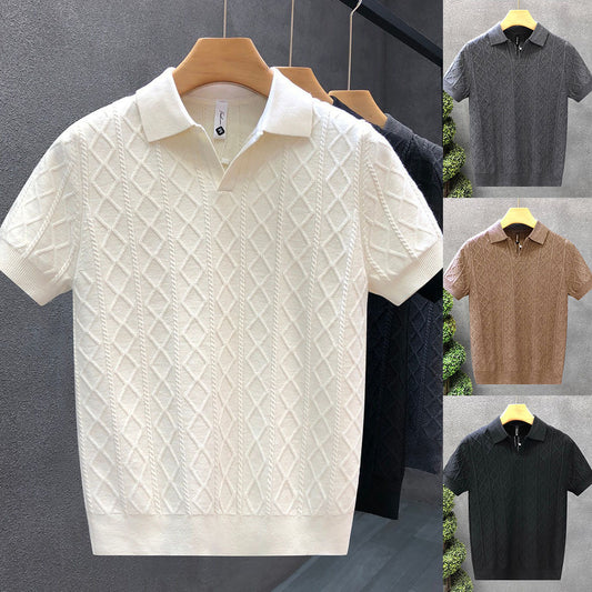 Polo texturé à col en V pour homme