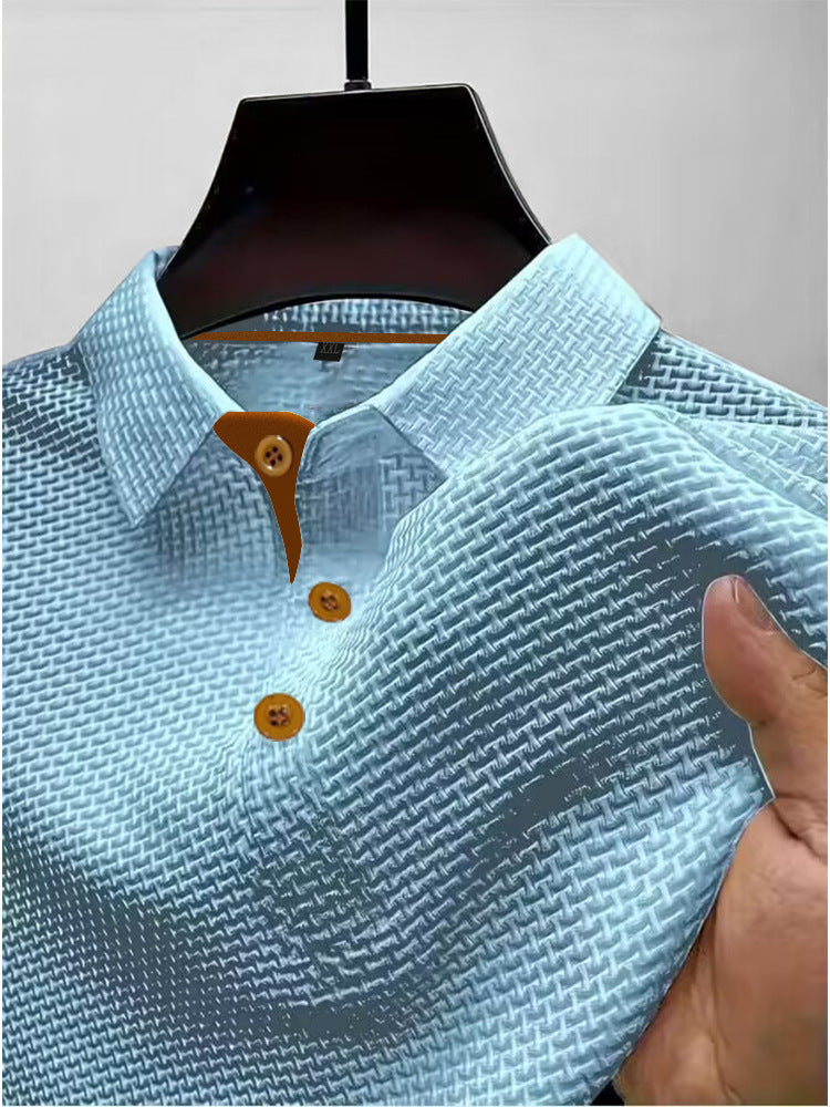 T-shirt à manches courtes en soie glacée pour homme, col rond, couleur unie d'été