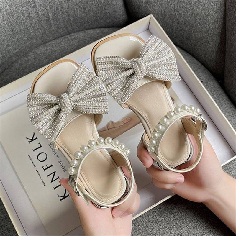 Chaussures de princesse à nœud perle pour enfants