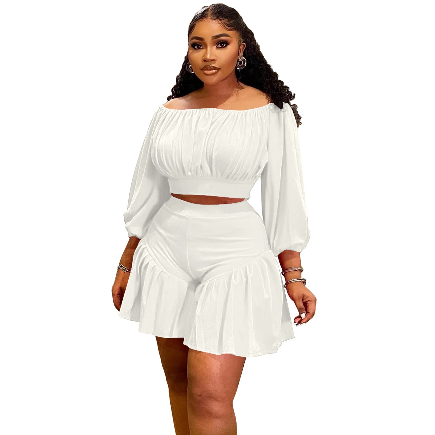 Ensemble pour femmes grande taille à épaules dénudées plissé