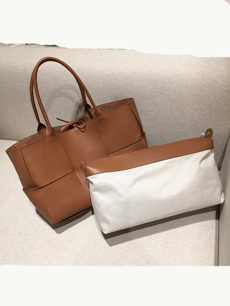 Sac fourre-tout tissé en cuir véritable