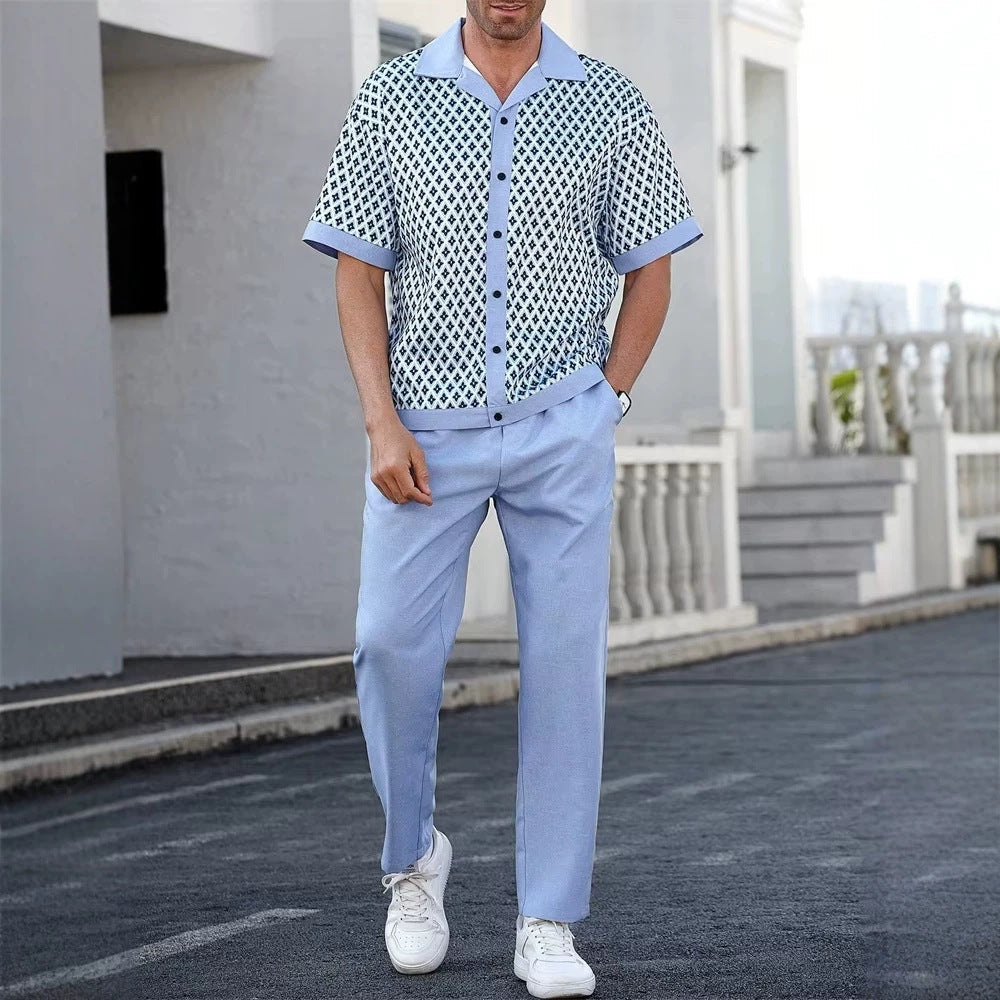 Habit :Chemise en cardigan boutonné pour homme à la plage, pantalon décontracté
