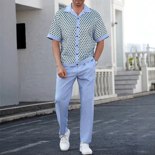 Habit :Chemise en cardigan boutonné pour homme à la plage, pantalon décontracté