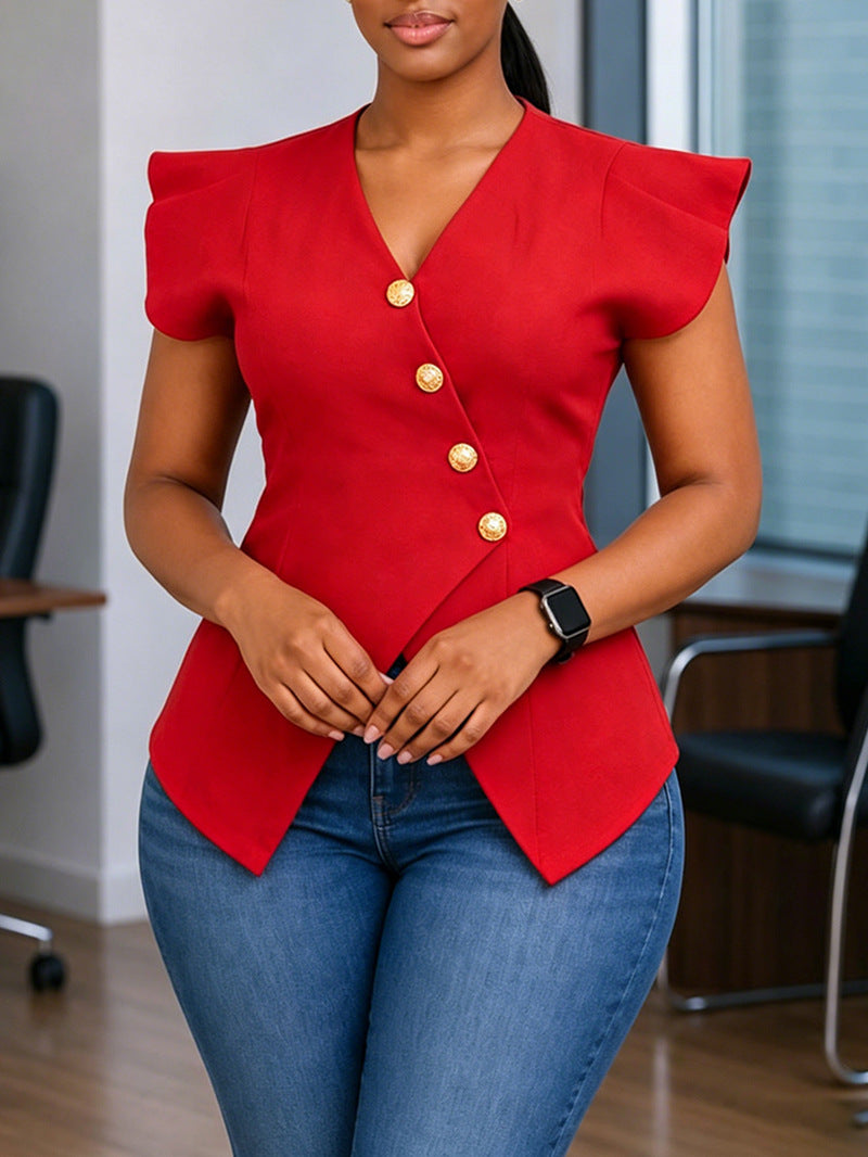 Blouse pour femmes à col en V avec manches à volants