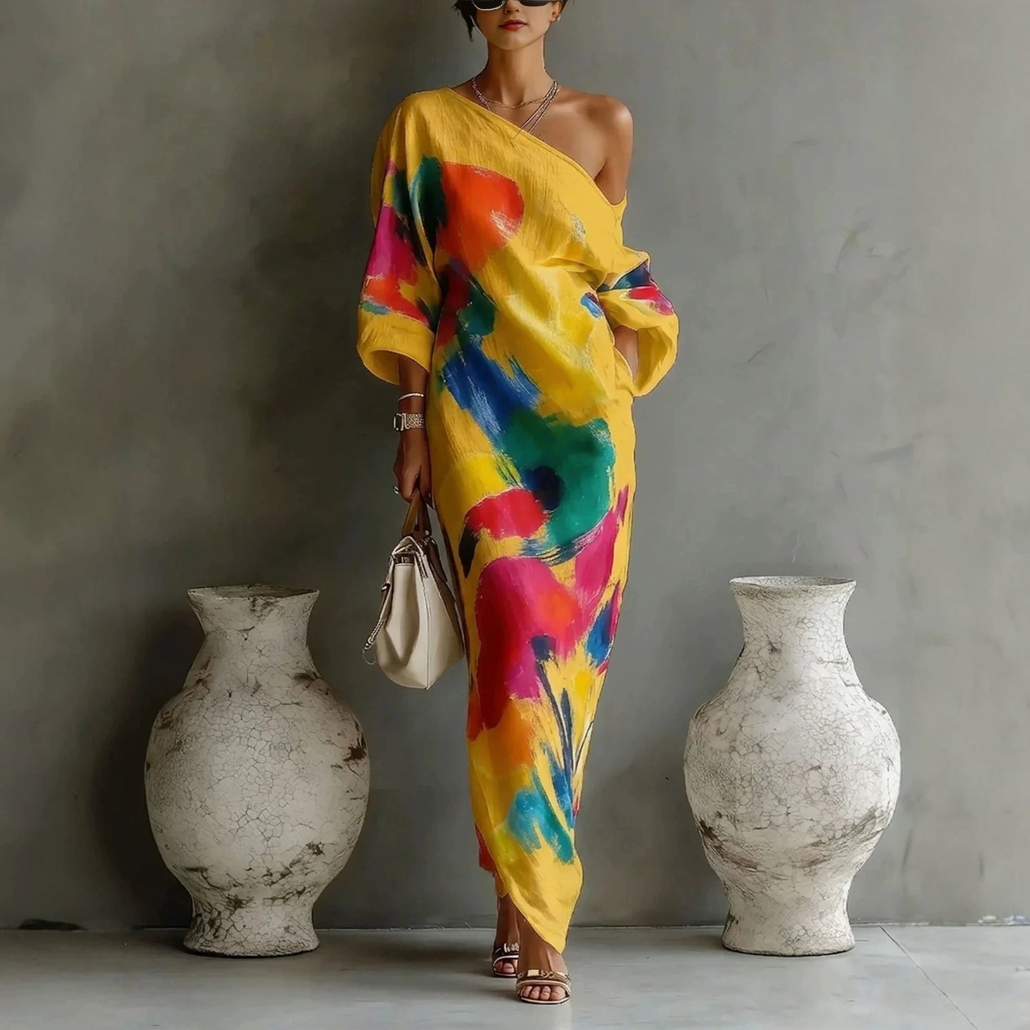 Ensemble robe et pantalon imprimés style français