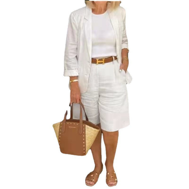 Ensemble short et cardigan en coton et lin pour femmes