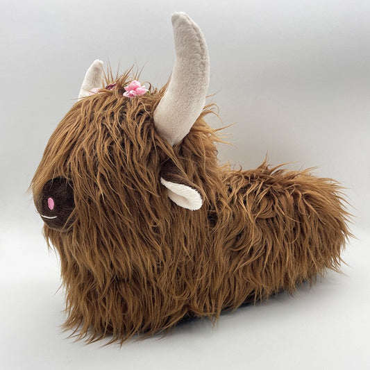 Chaussons en peluche vache des Highlands